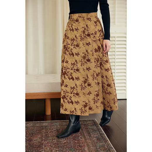 HeyDress新中式提花马面裙女冬季国风黑色植绒a字气质百褶半身裙 商品图4