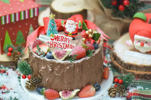 【圣诞树桩蛋糕】纯脂巧克力动物奶油、焦糖动物奶油，糯米蛋糕胚；圣诞节来了，雪花飘落，空气中都弥漫着甜蜜与快乐~ 商品图1