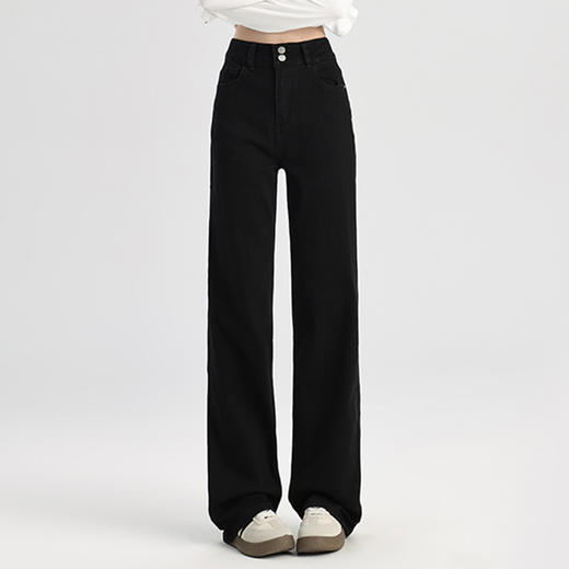 罗蒙女士时尚复古直筒牛仔裤百搭休闲女长裤高腰宽松显瘦牛仔长裤 商品图1