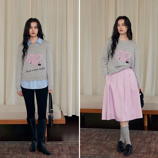 HeyDress蛇年限定提花毛衣女冬季慵懒设计感新年本命年针织衫上衣 商品图3