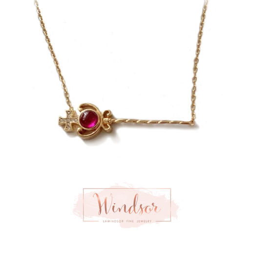 LHWINDSOR 女王权杖锁骨链银镀金复古红宝石项链 商品图0