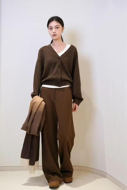 【爆款裤王】针织简约阔腿裤 羊毛混纺针织布直筒裤 炙热咖色 高腰设计 拉长腿部线条 打造松弛穿搭 高腰廓形 宽而不肥 商品图7