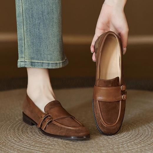 【预售5天】冬季新款加绒保暖毛毛鞋兔毛鞋垫，英伦风中跟小皮鞋羊反绒乐福鞋NGMZR&72-10 商品图4