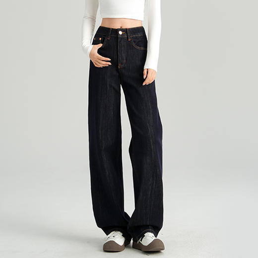 罗蒙女士四季款牛仔裤百搭休闲通勤高腰显瘦阔腿牛仔长裤舒适好穿 商品图3