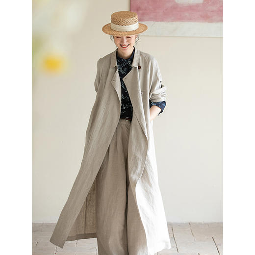 牧衣游原创 进口雨露麻原色风衣新款古朴宽松轻薄文艺长外套 寻野 商品图1