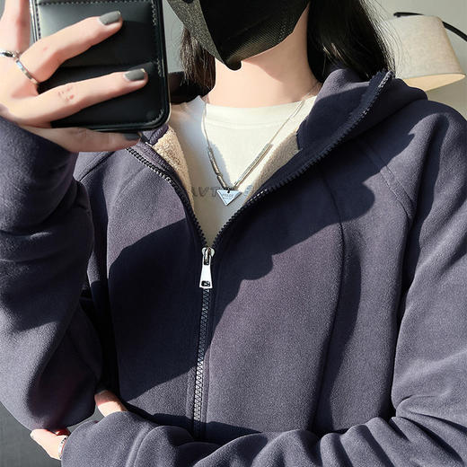 秋冬抓绒修身大帽衫 加绒加厚拉链高领立体百搭棒球服卫衣外套 商品图2