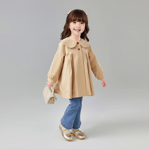 笛莎Deesha 童装女童外套2025春新款优雅娃娃领A版型风衣 商品图2