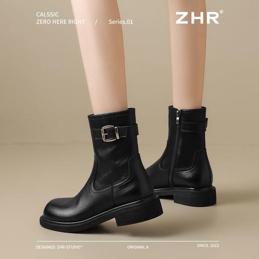 ZHR则则洋气百搭瘦瘦靴加绒马丁靴2024新款厚底短靴西部搭扣女靴 商品图4