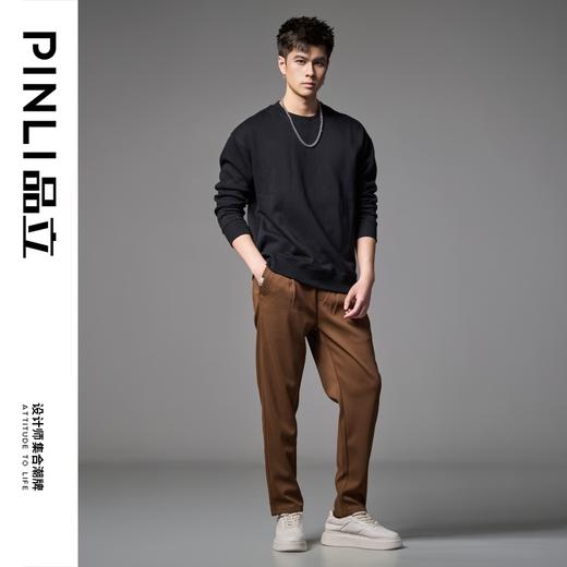 PINLI品立秋装新款纯色套头长袖卫衣男士宽松百搭休闲上衣潮GD223309324 商品图1
