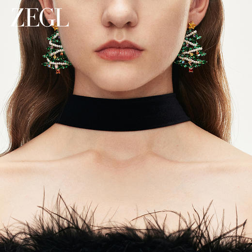 ZEGL设计师圣诞系列圣诞树耳环女小众设计感高级耳钉秋冬银针耳饰 商品图2