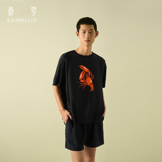 “有钱”桑罗真丝T恤无性别男女同款黑色短袖情侣款半袖上衣打底衫 商品图1