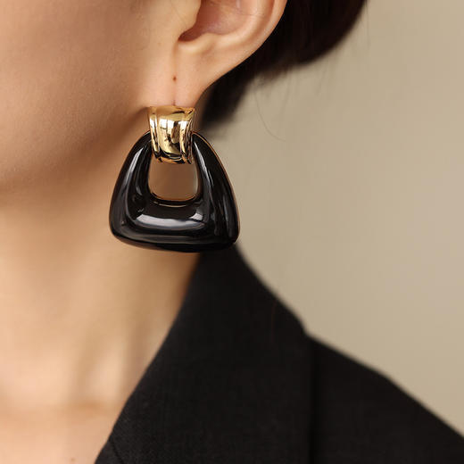 【歌手刘忻同款】Art Nouveau新艺术时期 | 奥斯黑色珐琅耳环 商品图1