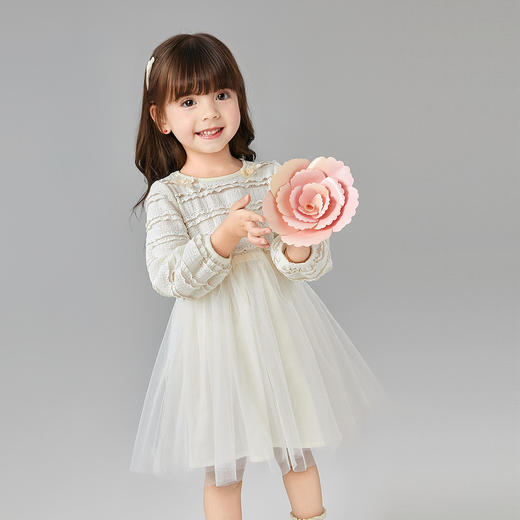 笛莎Deesha 童装女童连衣裙2025春新款芭蕾风弹力蕾丝网纱连衣裙 商品图1