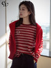 【现货】Even Vintage|时髦热红酒 文艺复古细条纹针织衫立体绣花时髦上衣 商品缩略图0