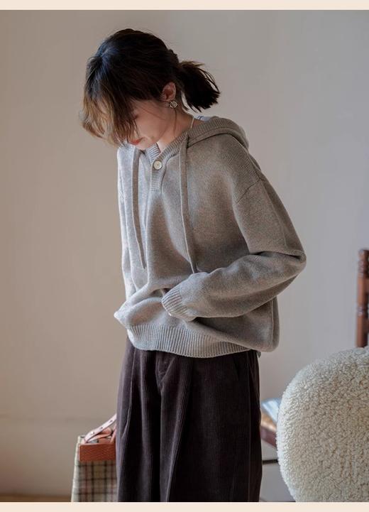  轻复古慵懒宽松针织连帽卫衣毛衣 商品图7