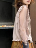 TYNVIE 网眼纱袖木耳边真丝上衣-粉色 商品缩略图1