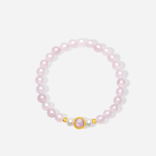 周六福黄金珍珠手串女款5d硬金足金镶嵌玉髓几何珐琅弹力绳手串 商品图1