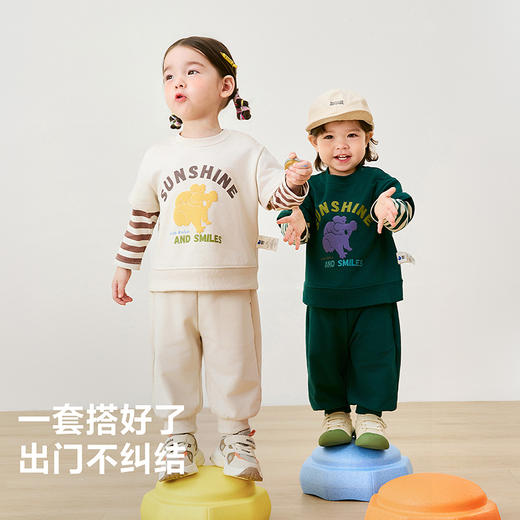 迷你巴拉长袖套装男童女童潮流萌趣假两件卫衣长裤两件套 商品图3