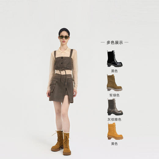 lost in echo2024秋季新款翘圆头积木跟中筒真皮马丁靴大黄靴女 商品图1