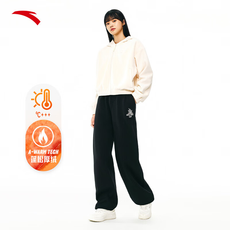 安踏（ANTA）休闲运动长裤 女2024冬季新款加绒保暖宽松直筒卫裤子162448304