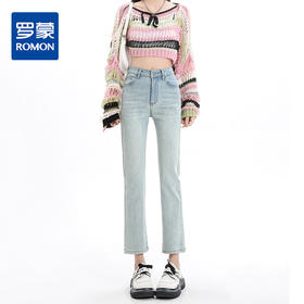 罗蒙女士直筒修身牛仔裤高腰显瘦九分裤时尚百搭休闲通勤牛仔裤子
