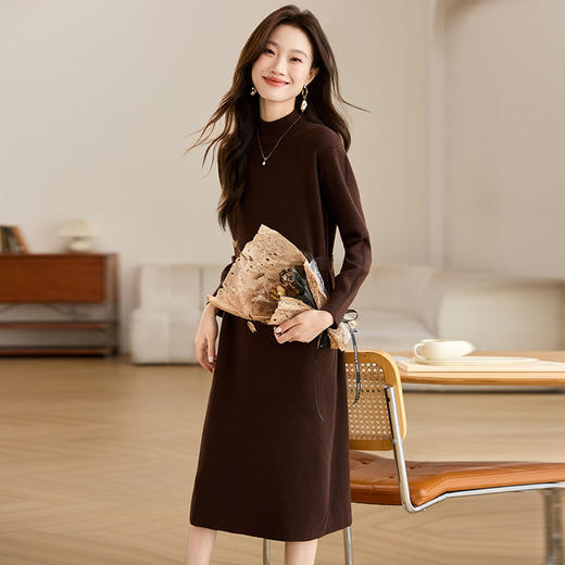 CC-J6611配大衣针织连衣裙女秋冬宽松大码胖MM内搭中长款打底毛衣裙 商品图2
