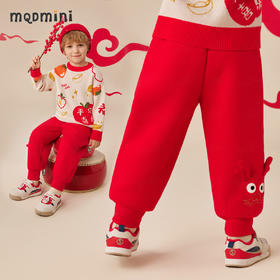 【保暖北极绒】【MQDmini】【90-140】男童冬款裤子加绒加厚红色保暖长裤