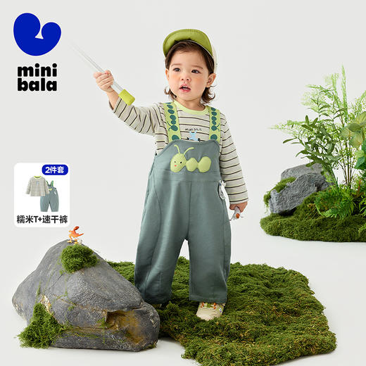 迷你巴拉背带裤套装男童女童宝宝吸湿速干萌趣T恤两件套 商品图0