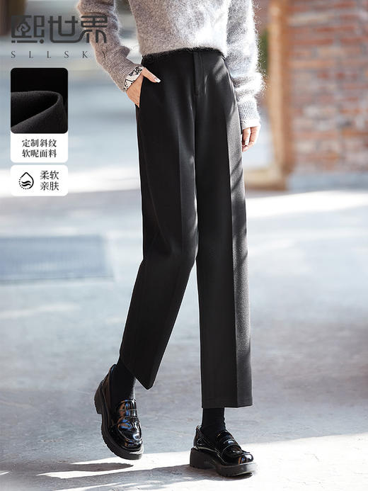 【五折购】熙世界毛呢裤子女直筒宽松2025秋冬新款休闲西装裤高腰九分烟管裤 商品图0