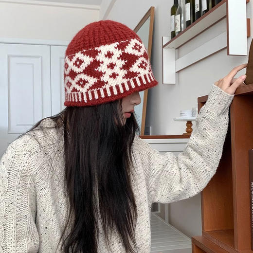 复古菱格针织毛线帽女 冬季针织帽显脸小 保暖防寒 商品图3