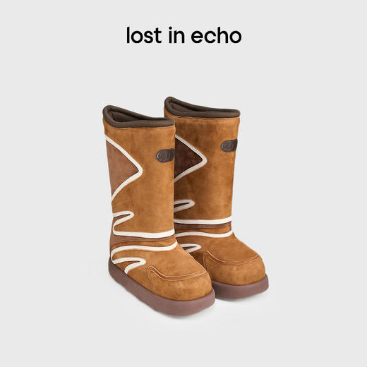 lost in echo2024秋冬新款西部风拼接厚底加绒保暖中筒雪地靴女 商品图0