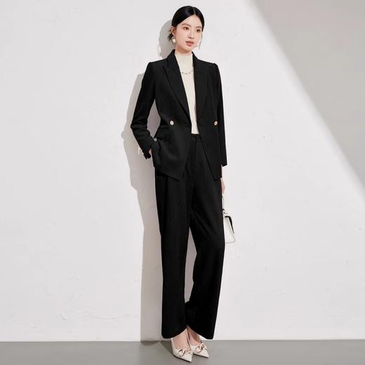 IWY/复古黑西装外套职业通勤套裤女秋冬新款主持人正装简约风职业装搭阔腿裤两件套24CP038 商品图0