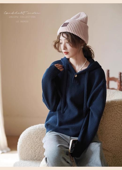  轻复古慵懒宽松针织连帽卫衣毛衣 商品图3