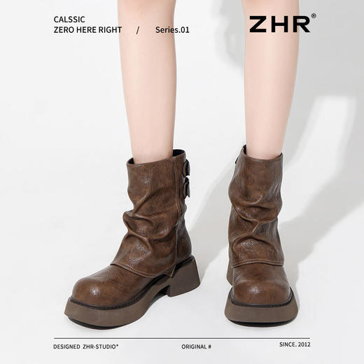 ZHR则则时尚堆堆靴西部小短靴2024新款秋冬百搭女靴ins加绒马丁靴 商品图8