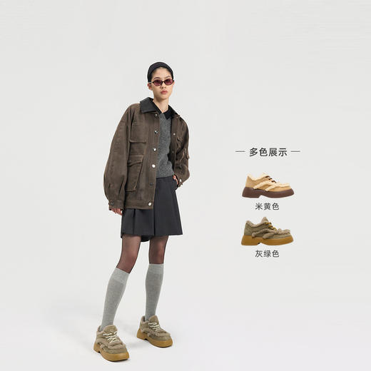 lost in echo2024秋冬新款休闲羊毛毛茸茸加绒圆头厚底面包板鞋女 商品图1
