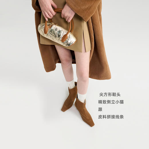 lost in echo2024秋季新款时尚黑色猫跟高跟尖方头踝靴短靴靴子女 商品图2