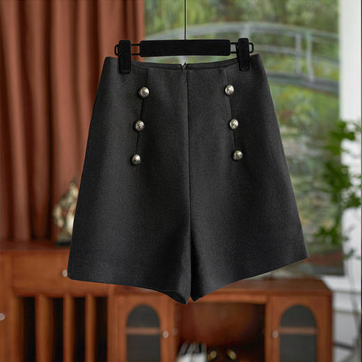 【高货wl】全新升级【铂金会员220/天猫299/差价79】(11004) 洛诗琳法式通勤小香风名媛双排扣A字高腰阔腿毛呢短裤女 商品图2