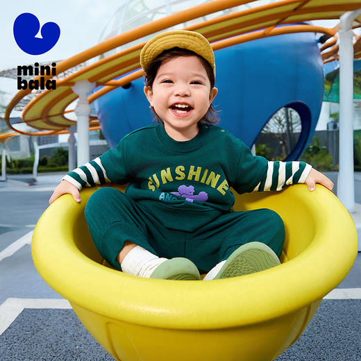 迷你巴拉长袖套装男童女童潮流萌趣假两件卫衣长裤两件套 商品图1