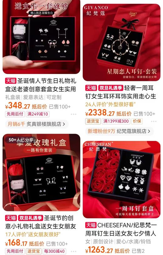 玫瑰礼盒七天美好心情耳钉礼盒 商品图1