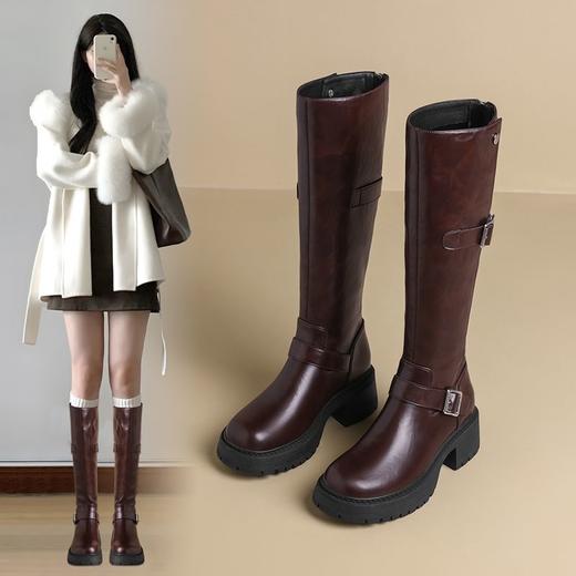 ZHR则则复古美拉德长筒靴女2024新款时尚百搭气质加绒增高瘦瘦靴 商品图1