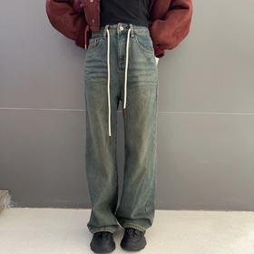 NS腰头抽绳染色植绒阔腿牛仔裤 冬季 850014142485