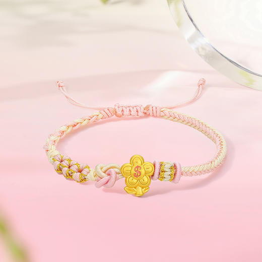 周六福黄金手绳女款5d硬金定价招财幸福钱行送女友礼物有钱花手链 商品图4