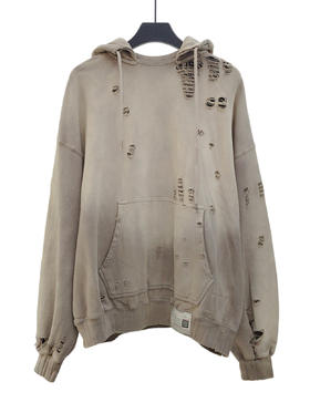 中性款宽松做旧连帽卫衣019