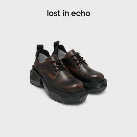 lost in echo2024秋季新款厚底增高切面底大圆头西装鞋德比鞋女