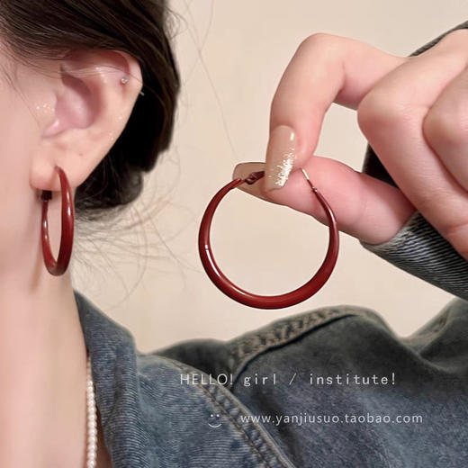 【YW】无忧购复古港风安可拉红秋冬简约气质显白925银针耳钉（截单后7天发货) 商品图12