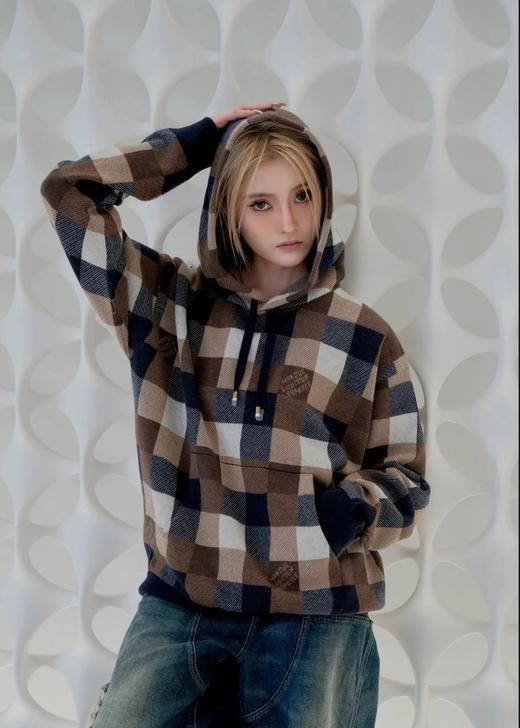 驴家 棋盘格羊毛 毛织帽衫（JN） 商品图0