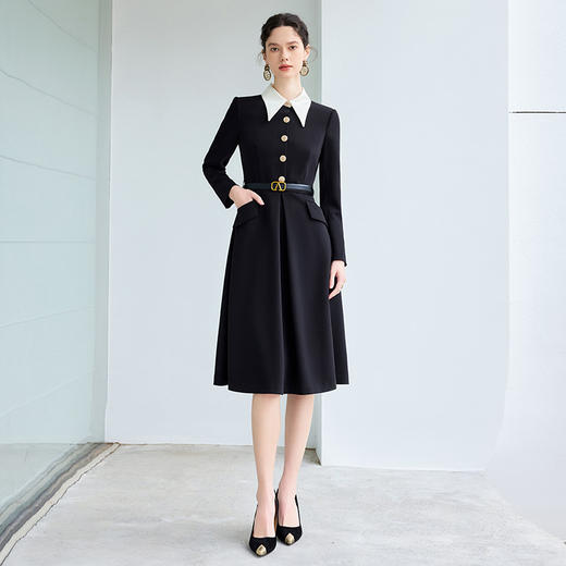 IWY/高级感黑色职业西装连衣裙正装女气质拼接领商务行政工作服Q1231-B 商品图0