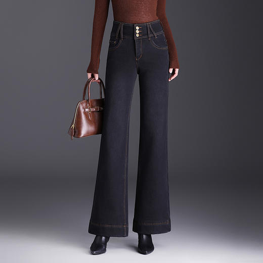 加绒阔腿裤宽松休闲裤，气质女装高腰厚款保暖长裤时尚牛仔裤MYX- GFL-9719-Y 商品图1