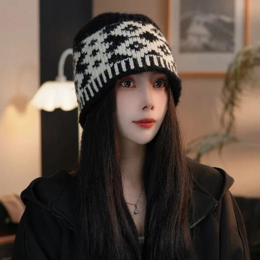 复古菱格针织毛线帽女 冬季针织帽显脸小 保暖防寒 商品图8