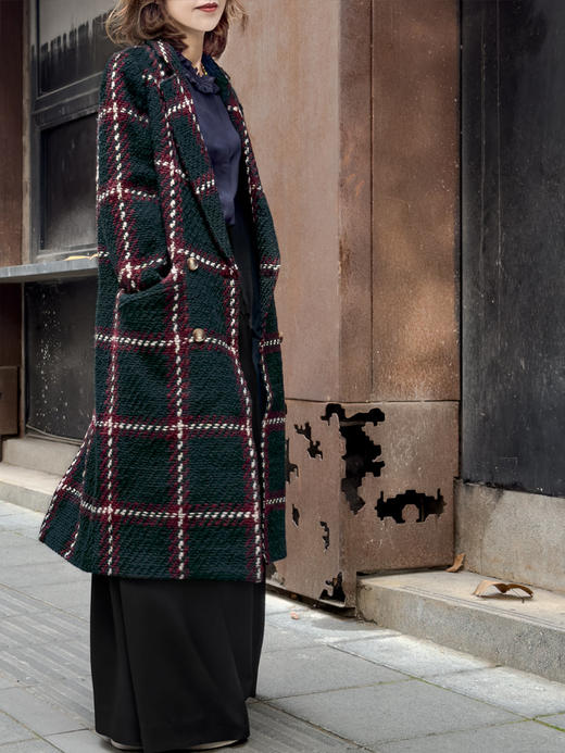 TYNVIE 修身插袋粗呢大衣-格纹 商品图7